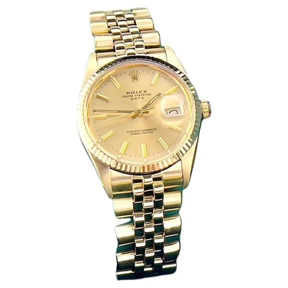 Rolex Date 15037 Champagne Dial Jubilee Band 14K Yellow Gold 34mm Box Paper