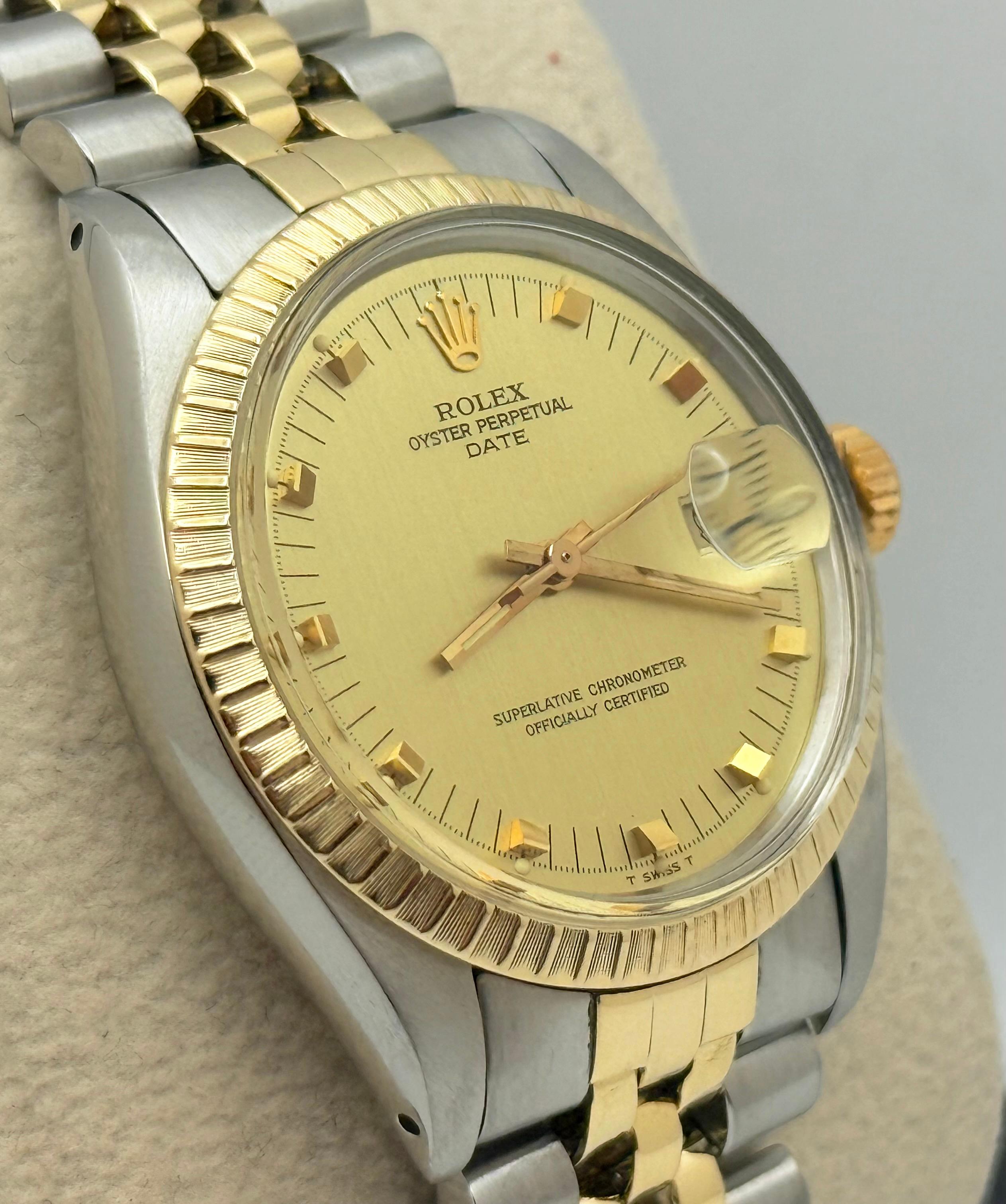 Rolex Date 1505 Champagne Dial 14k Yellow Gold Steel 34mm Service Card For Sale 1