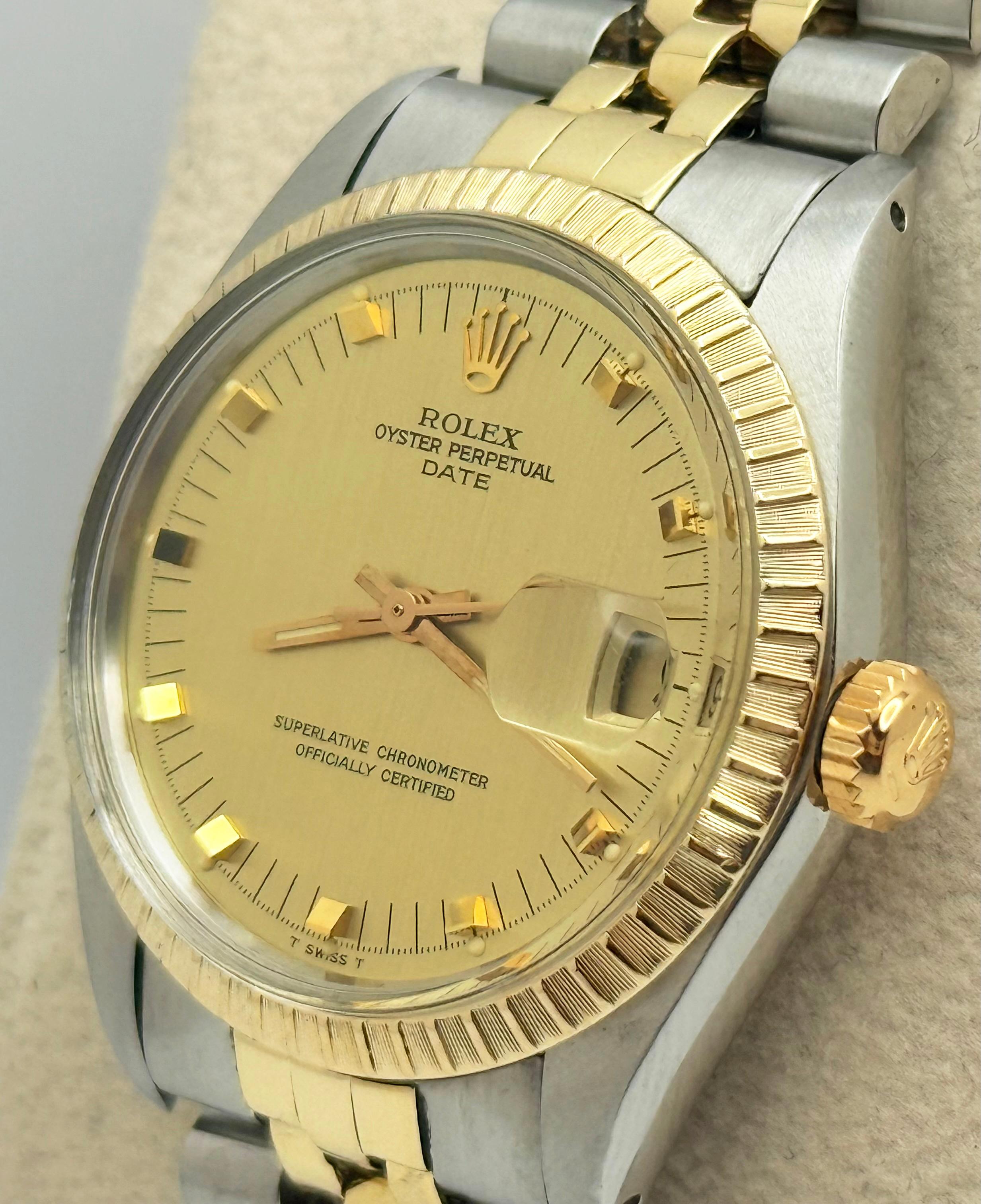 Rolex Date 1505 Champagne Dial 14k Yellow Gold Steel 34mm Service Card For Sale 2