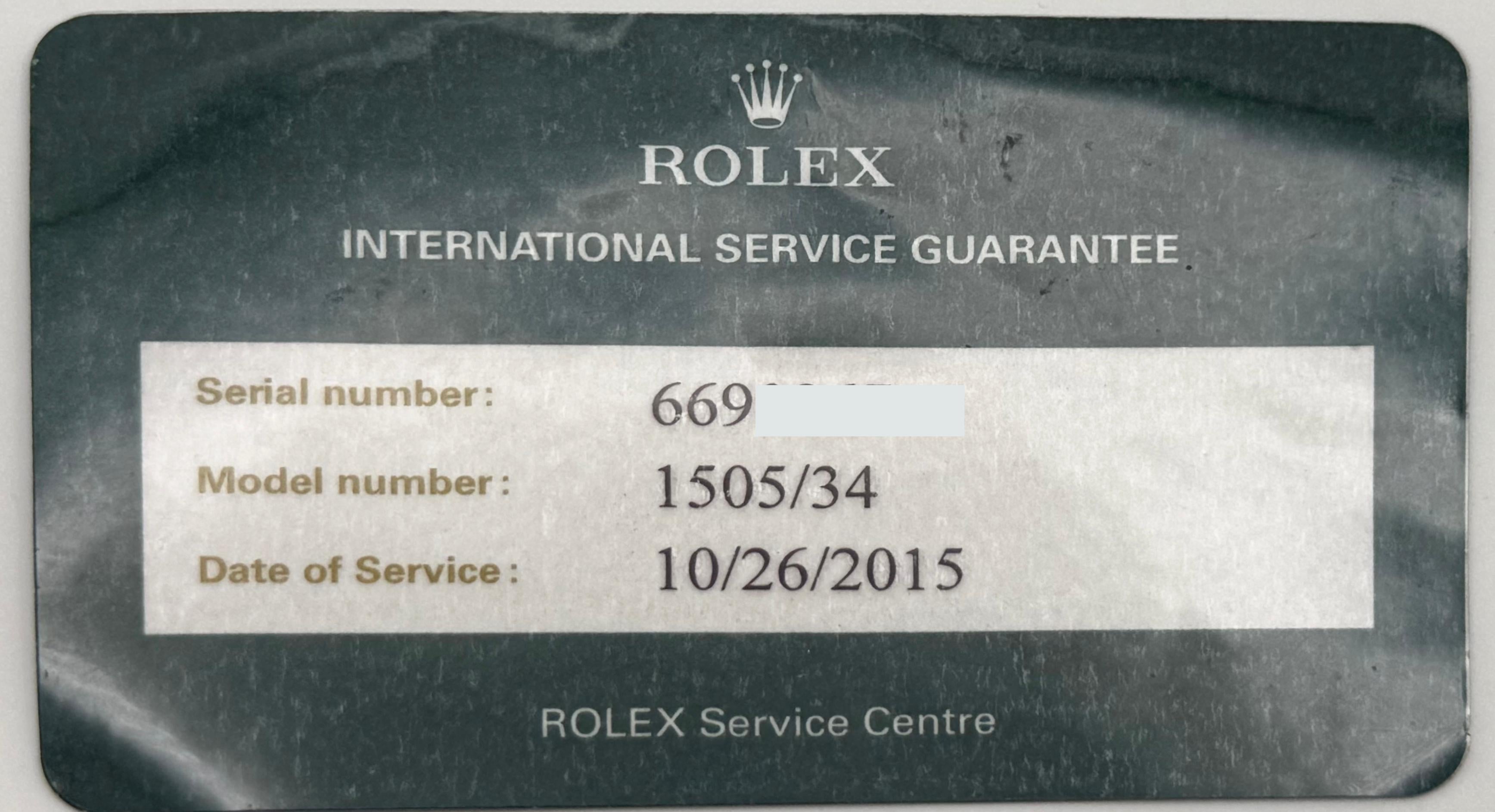 Rolex Date 1505 Champagne Dial 14k Yellow Gold Steel 34mm Service Card For Sale 5
