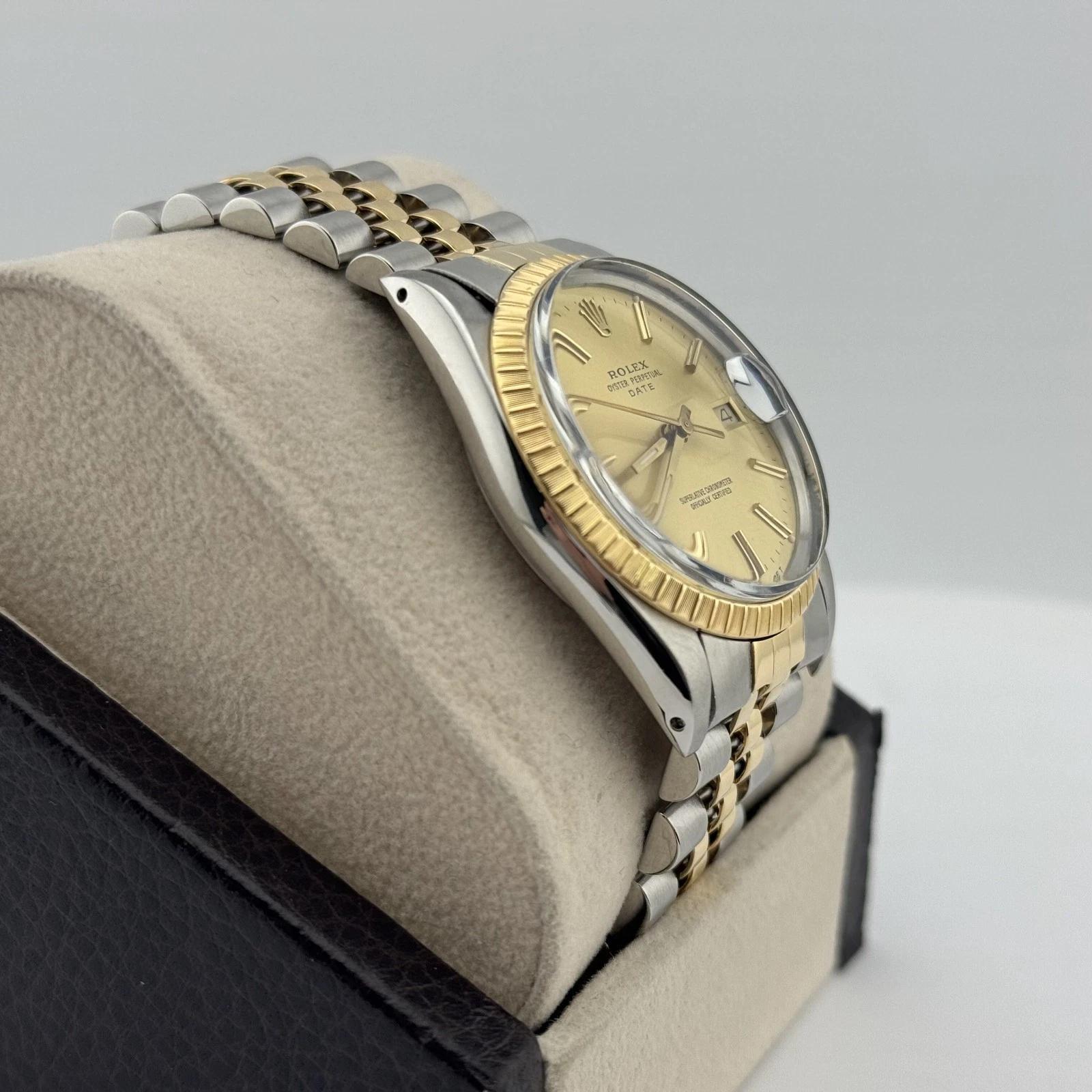 Rolex Date 15053 34mm Champagne Dial 18K Yellow Gold Steel Box & Copy Of Papers en vente 6