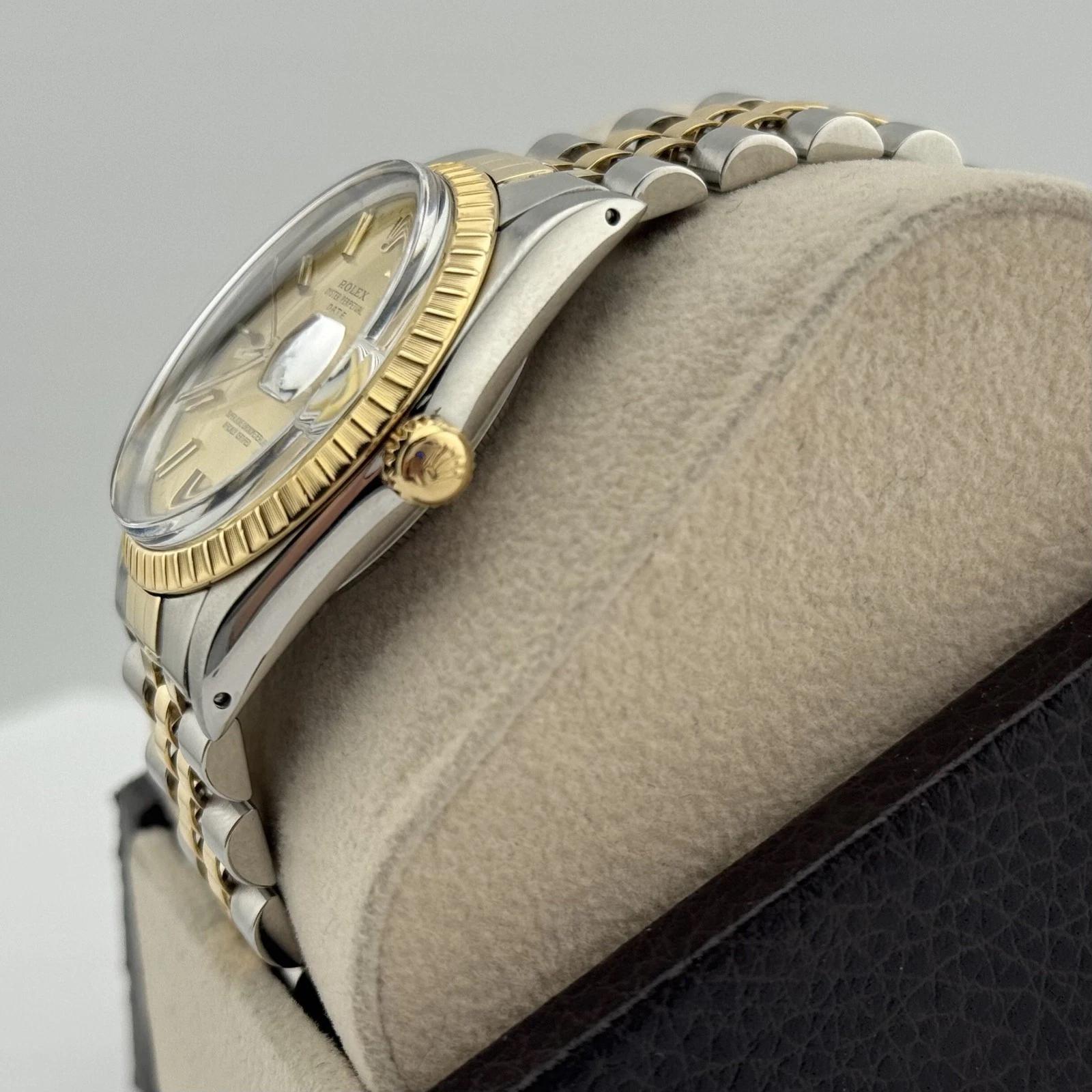 Rolex Date 15053 34mm Champagne Dial 18K Yellow Gold Steel Box & Copy Of Papers en vente 7