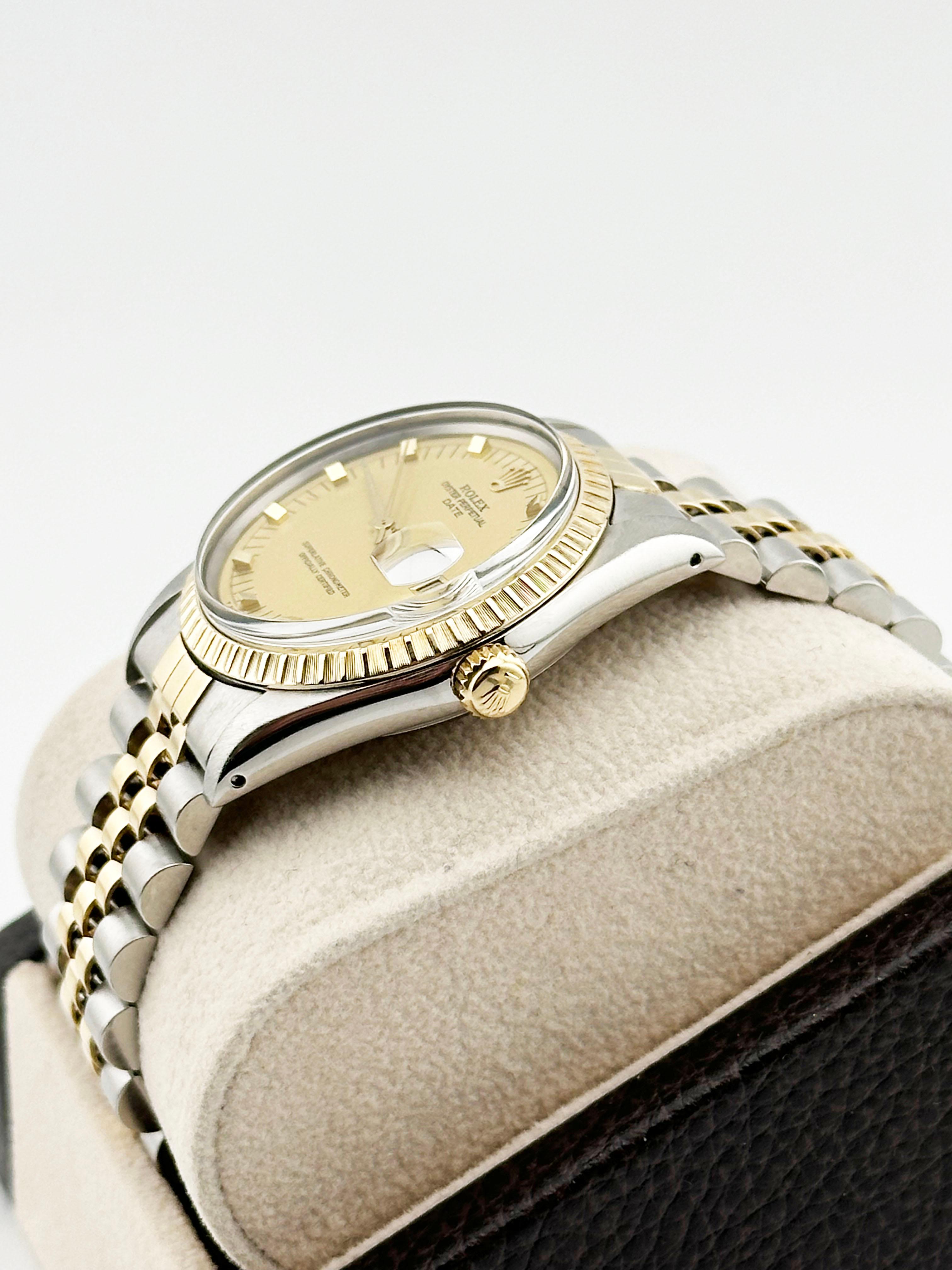 Rolex Date 15053 Champagne Gold Peg Dial 18K Yellow Gold Stainless Steel For Sale 1