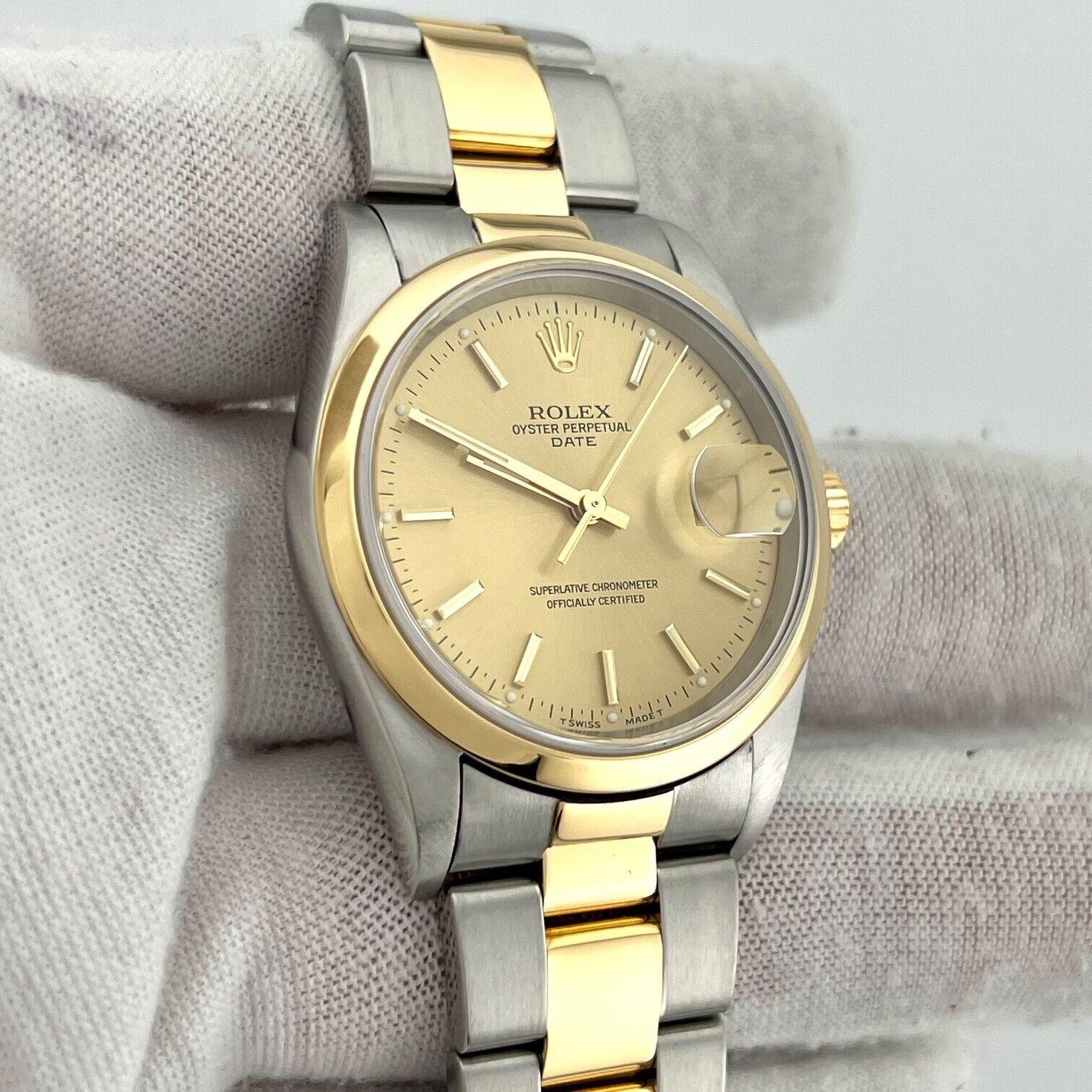 Rolex Date 15203 34mm Champagner-Zifferblatt 18K Gelbgold Edelstahl Herren