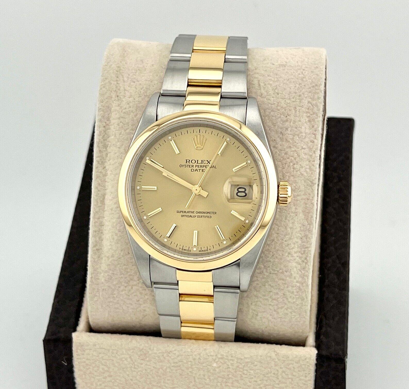 Rolex Date 15203 34mm Champagner-Zifferblatt 18K Gelbgold Edelstahl 2