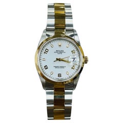 Rolex Date 15203 34 mm Esfera árabe blanca Oro de 18 quilates Acero inoxidable Caja Papel