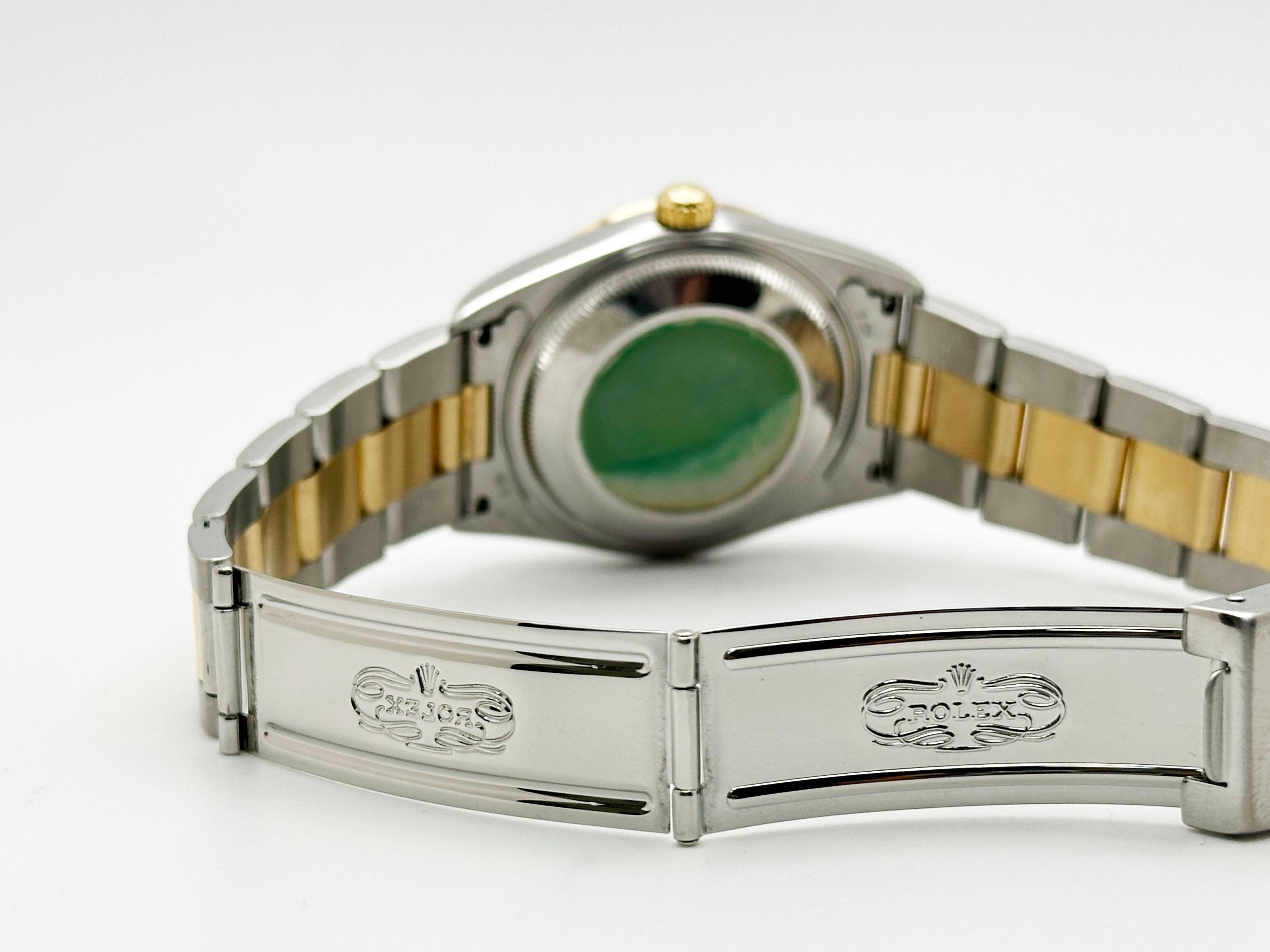 Rolex Date 15203 Quadrante argento Oro giallo 18 carati Acciaio inossidabile Scatola Carta 34mm in vendita 3