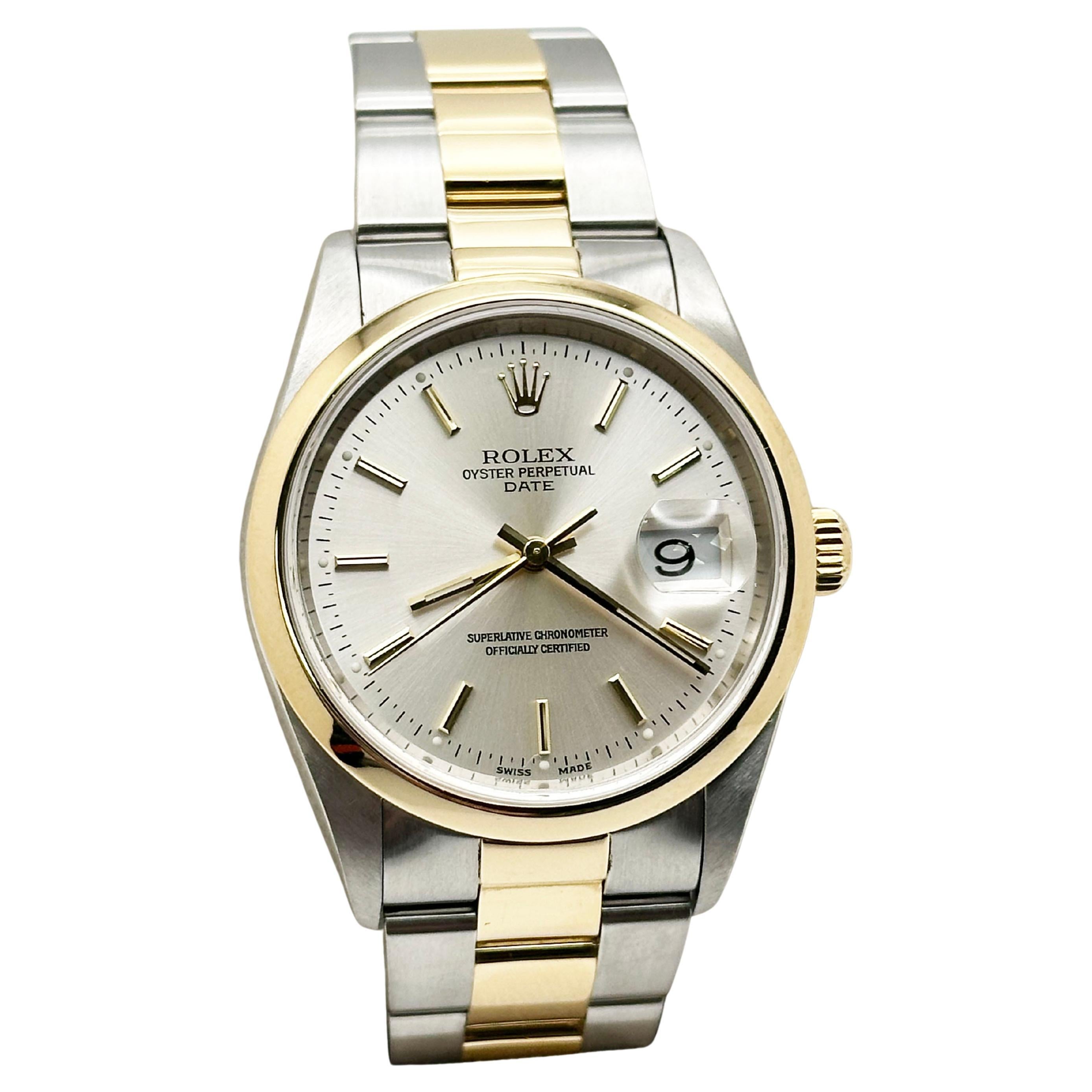 Rolex Date 15203 Quadrante argento Oro giallo 18 carati Acciaio inossidabile Scatola Carta 34mm