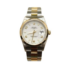 Rolex Date 15203 White Dial 18 Karat Yellow Gold and Stainless Steel Box Papers