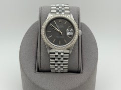 Rolex Date 15210 34mm Gray Dial Diamond Bezel Stainless Steel Jubilee