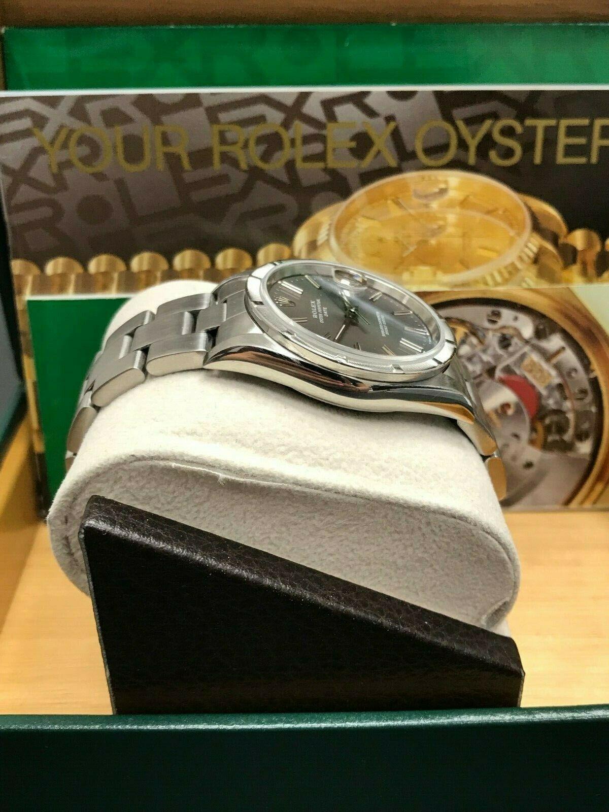 Rolex Date 15210 Stainless Steel Turned Engine Bezel Gray Dial Box and Booklets 4