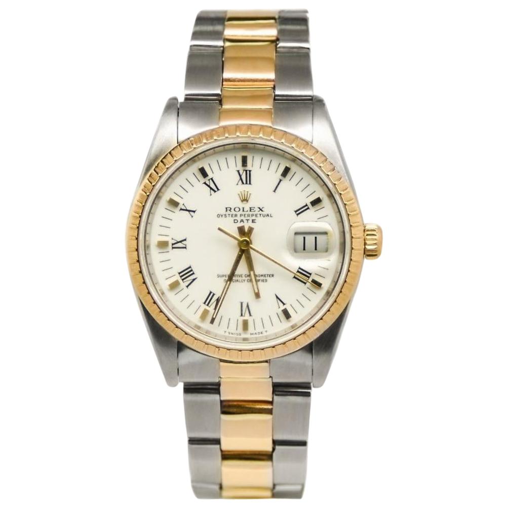 Rolex Date 15223 Men's Automatic Watch 18 Karat Two-Tone White Dial