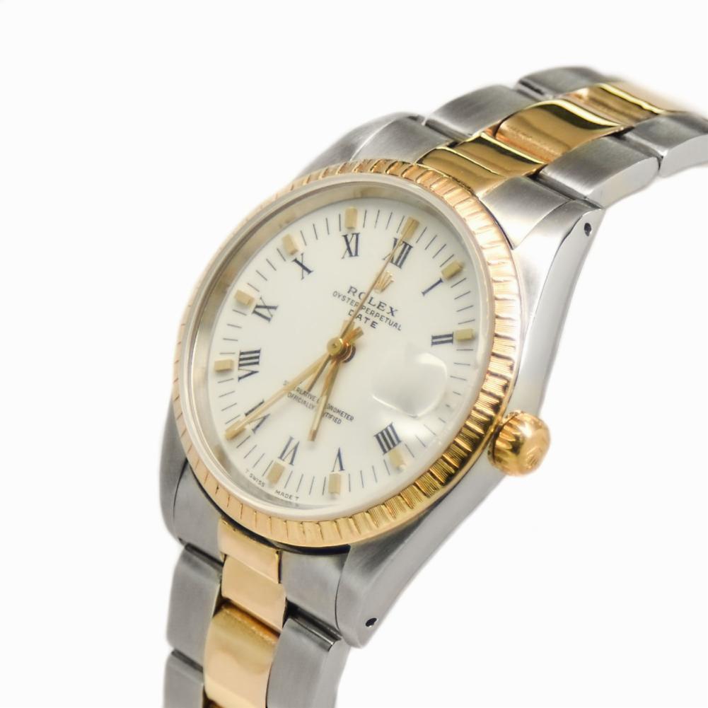 Modern Rolex Date 15223 Men's Automatic Watch 18 Karat Two-Tone White Dial