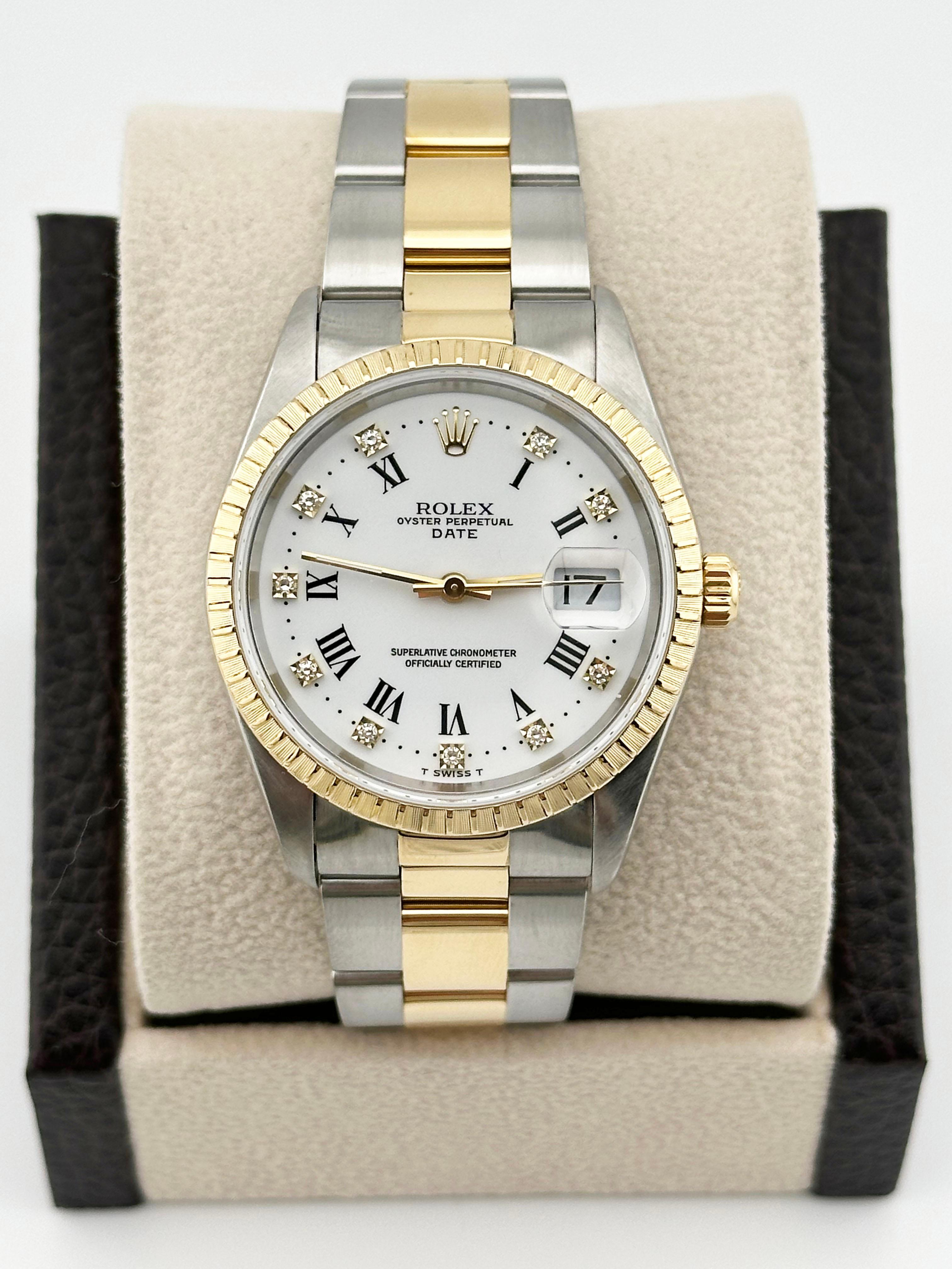 Rolex Date 15223 White Diamond Dial 18K Gold Steel Box Paper 2024 Service Card 1
