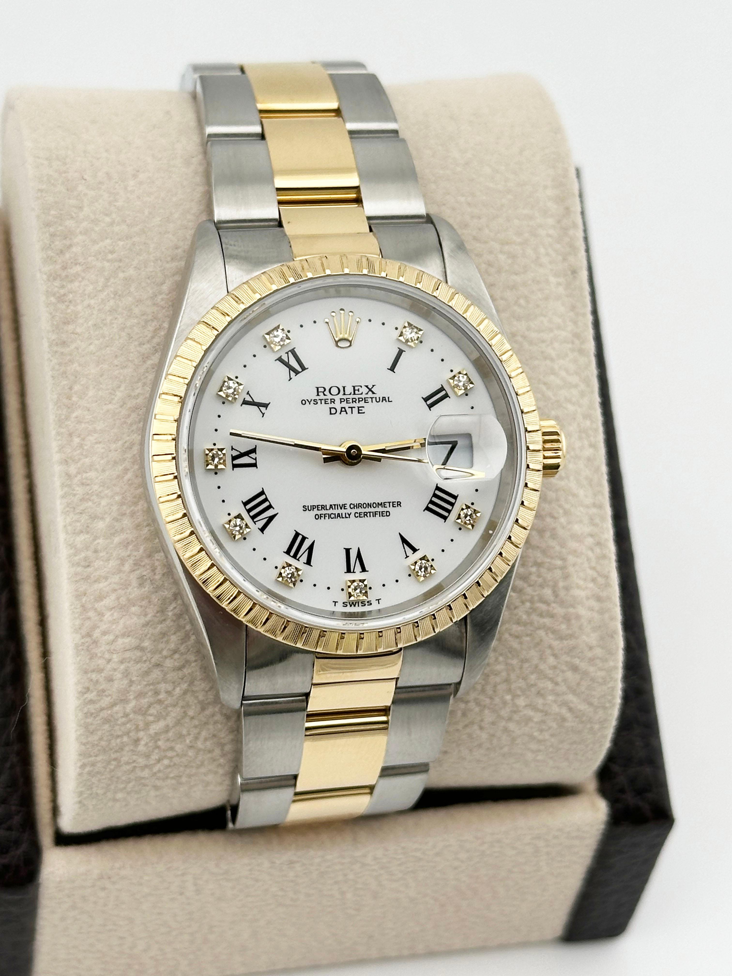 Rolex Date 15223 White Diamond Dial 18K Gold Steel Box Paper 2024 Service Card 2