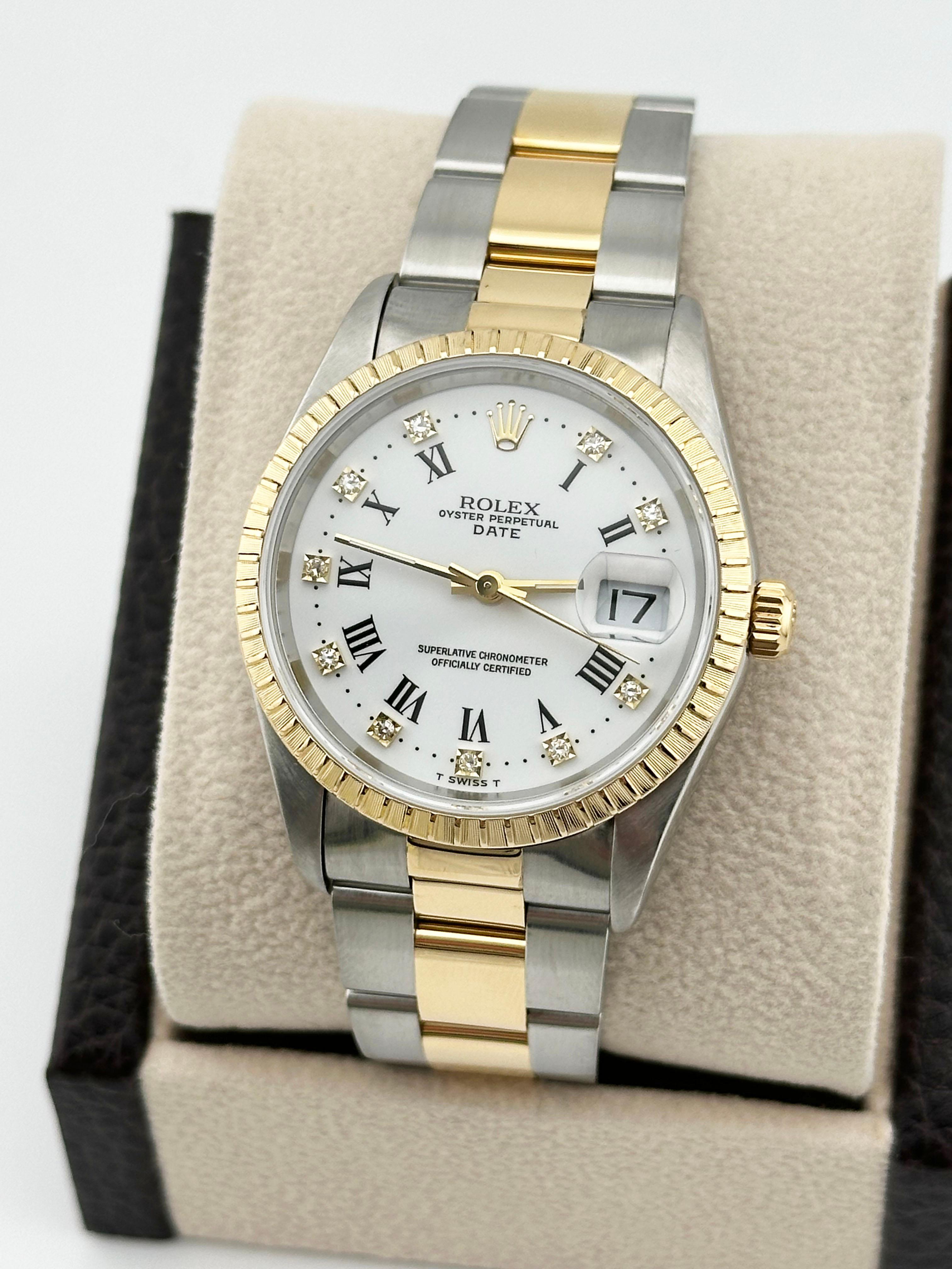 Rolex Date 15223 White Diamond Dial 18K Gold Steel Box Paper 2024 Service Card 3