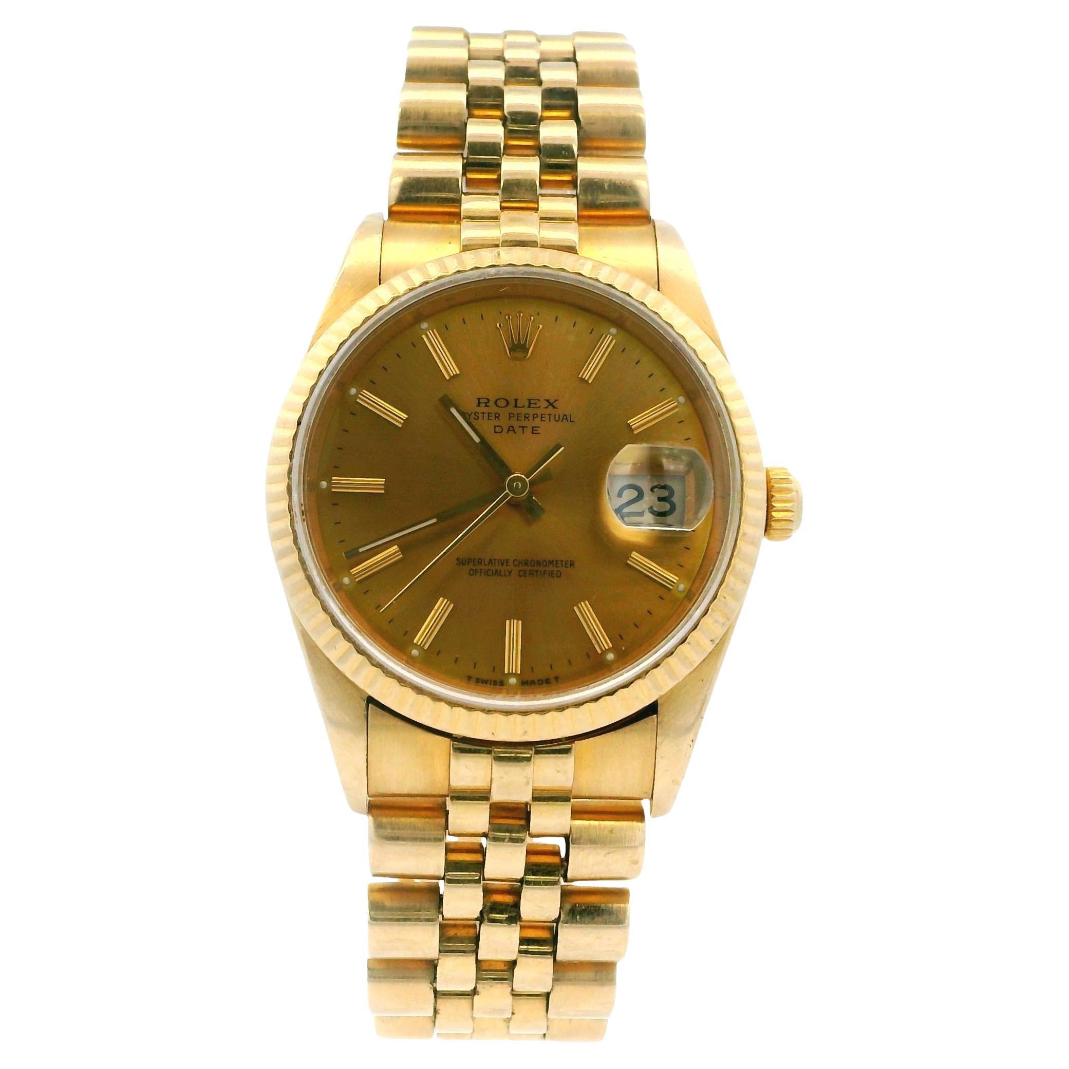 Rolex Date 15238 Montre bracelet jubilé en or jaune 18k avec papiers en vente