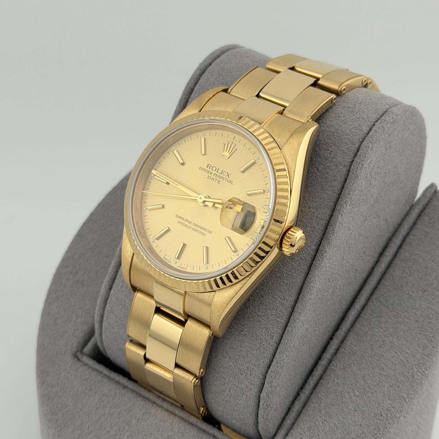 Rolex Date 15238 34mm Esfera Champán Oro Amarillo 18k Caja Oyster Papel 2002 en Bueno estado para la venta en San Diego, CA