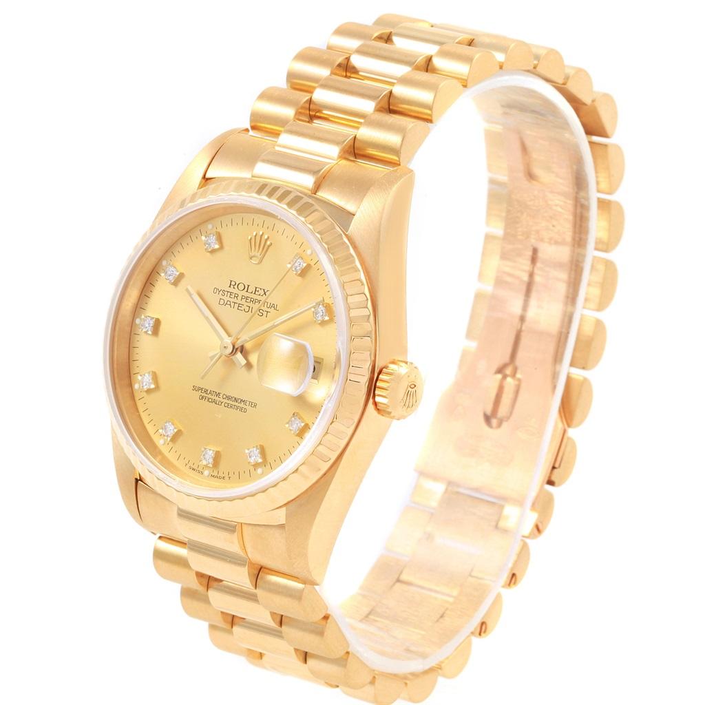 Rolex Date 18 Karat Yellow Gold Diamond Dial Automatic Men’s Watch 16238 In Excellent Condition For Sale In Atlanta, GA