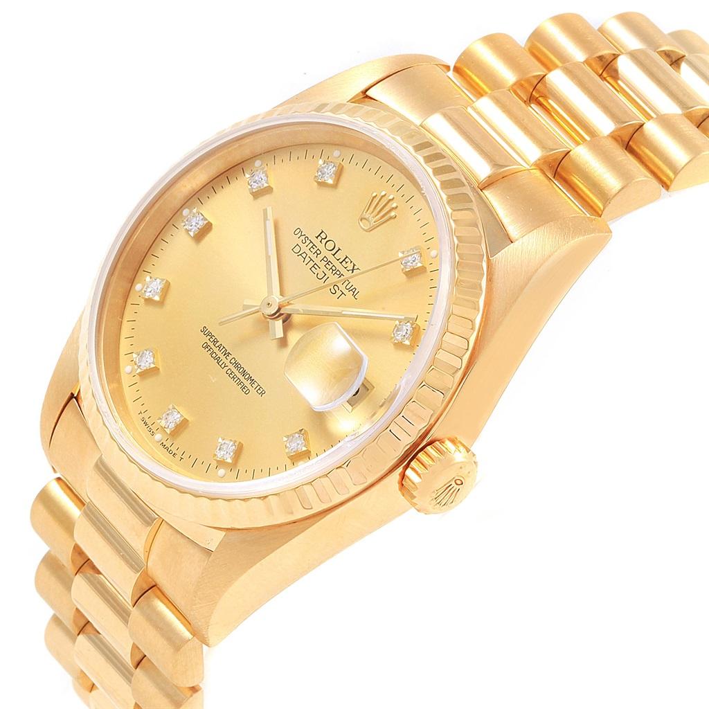 Rolex Date 18 Karat Yellow Gold Diamond Dial Automatic Men’s Watch 16238 For Sale 4