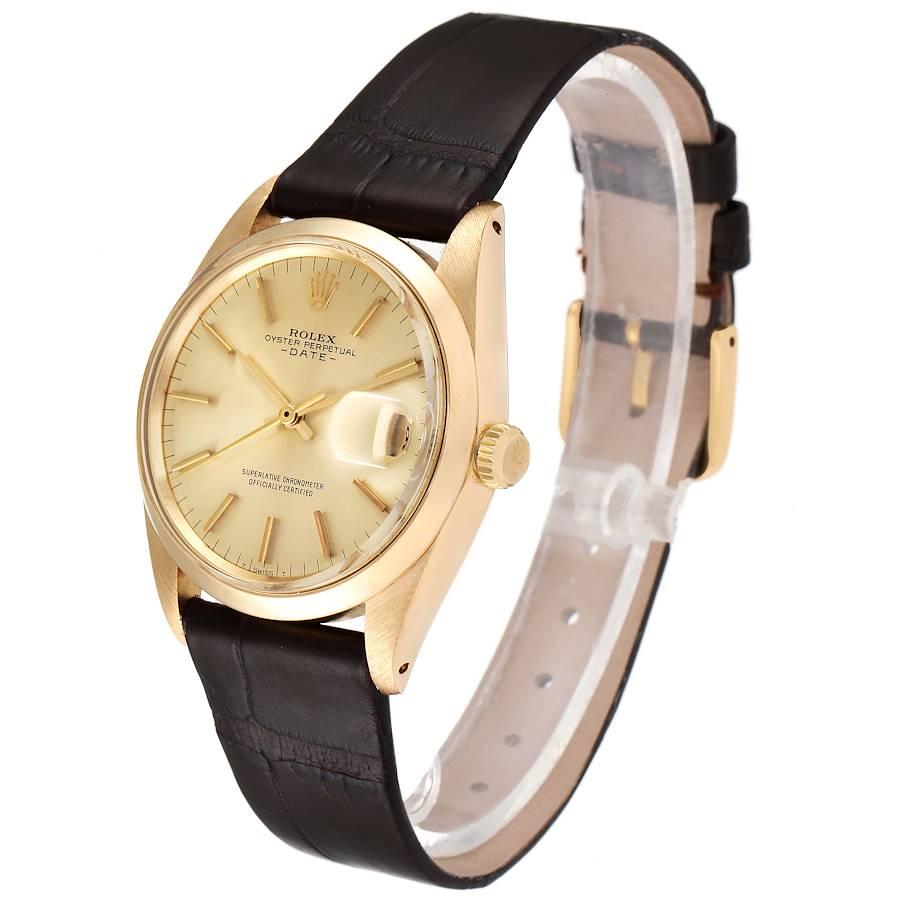 Men's Rolex Date 18k Yellow Gold Champagne Dial Vintage Mens Watch 1500 For Sale