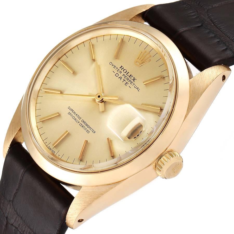Rolex Date 18k Yellow Gold Champagne Dial Vintage Mens Watch 1500 For Sale 1