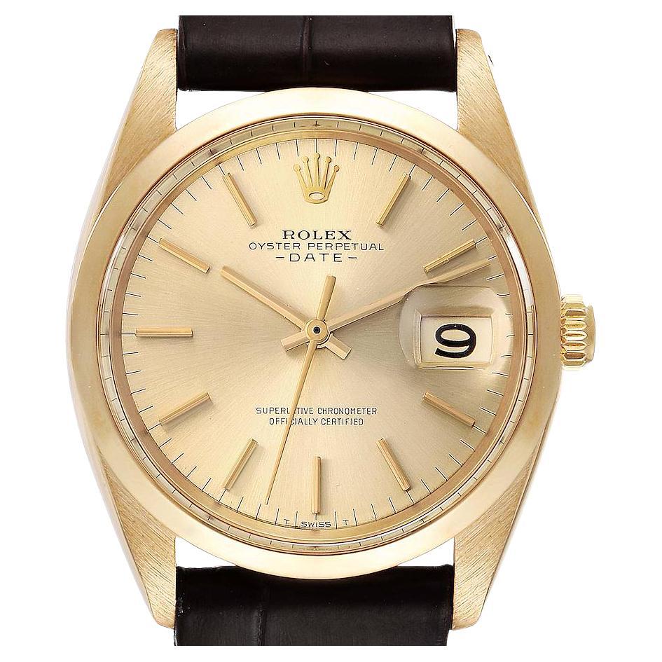 Rolex Date 18k Yellow Gold Champagne Dial Vintage Mens Watch 1500 For Sale