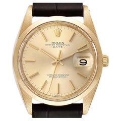 Rolex Date 18k Yellow Gold Champagne Dial Vintage Mens Watch 1500