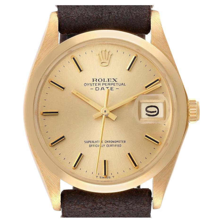 Rolex Date 18k Yellow Gold Champagne Dial Vintage Mens Watch 1500 at
