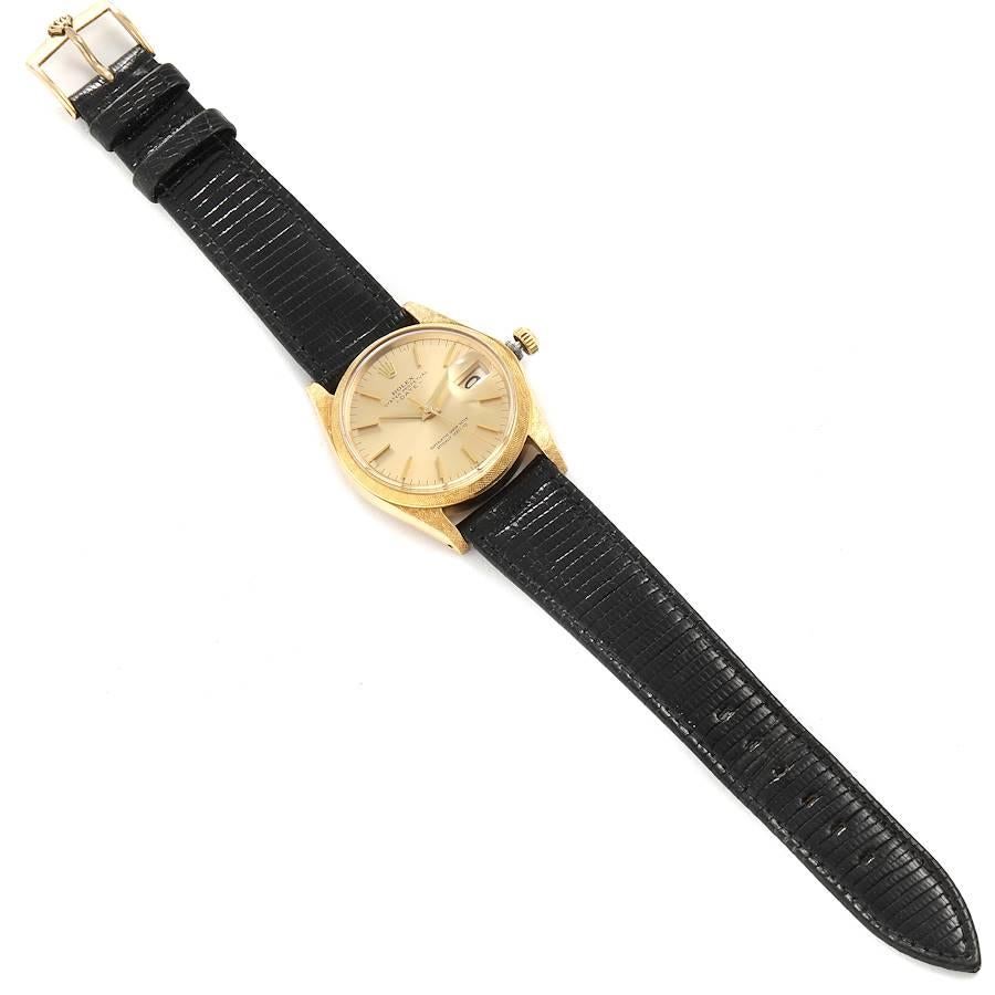 Rolex Date 18k Gelbgold Florentine Finish Vintage Herrenuhr 1502 im Angebot 7