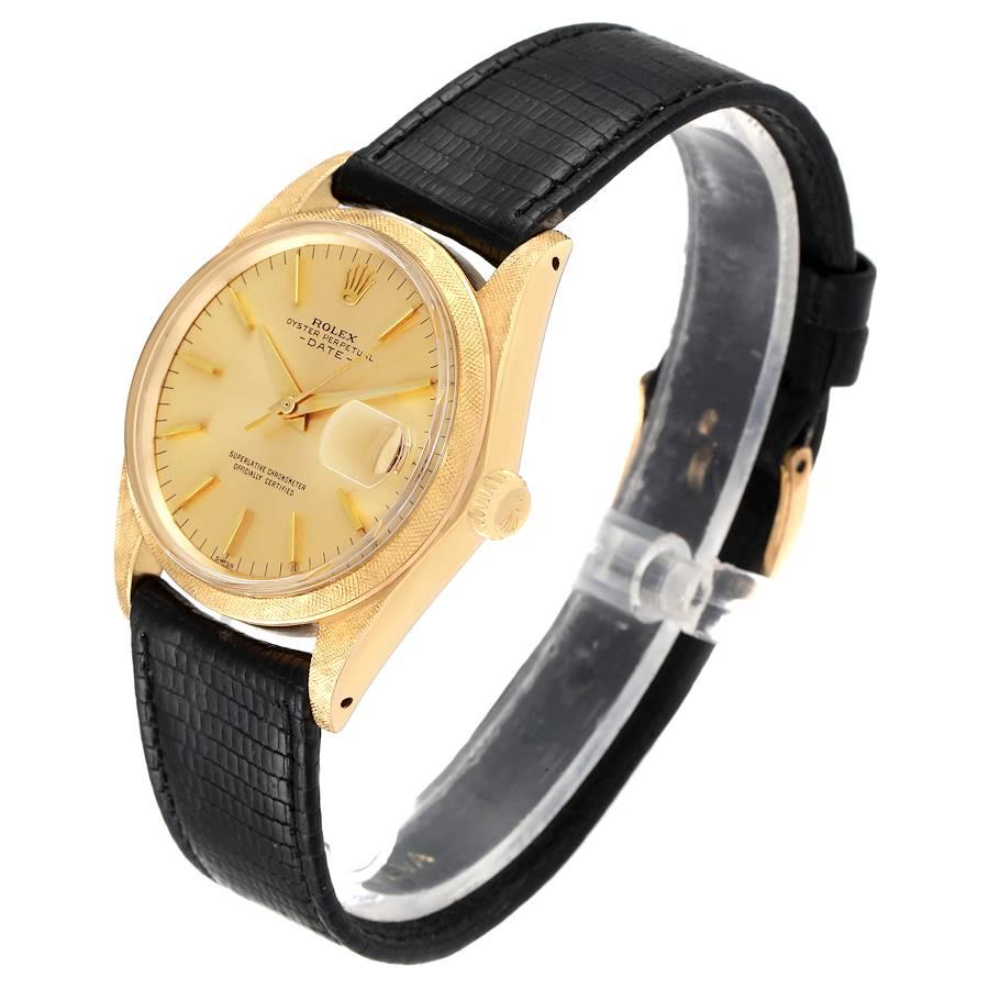 Rolex Date 18k Gelbgold Florentine Finish Vintage Herrenuhr 1502 im Angebot 1