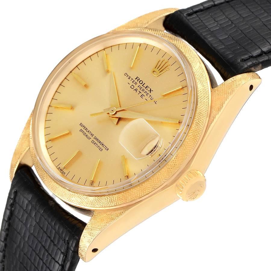 Rolex Date 18k Gelbgold Florentine Finish Vintage Herrenuhr 1502 im Angebot 2