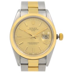 Rolex Date 18K Gelbgold Stahl Champagner Zifferblatt Automatik Unisex Uhr 15223