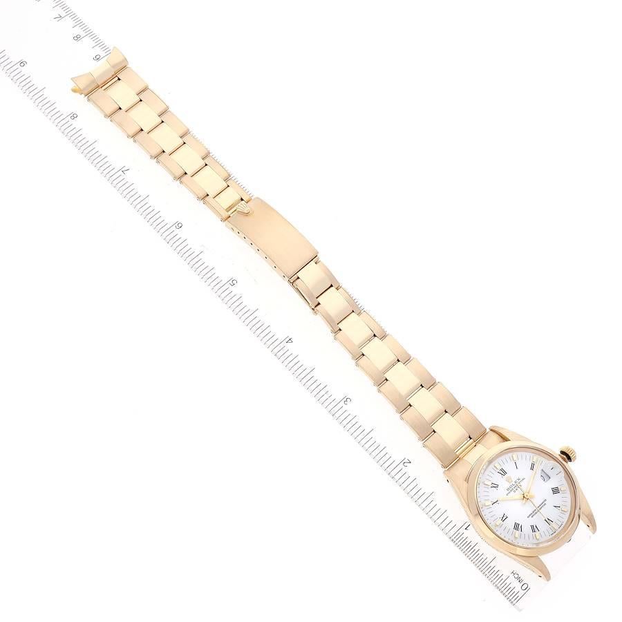 Rolex Date 18k Gelbgold Weißes römisches Zifferblatt Vintage Herrenuhr 15008 im Angebot 7