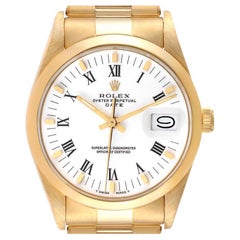 Rolex Date 18k Gelbgold Weißes römisches Zifferblatt Vintage Herrenuhr 15008