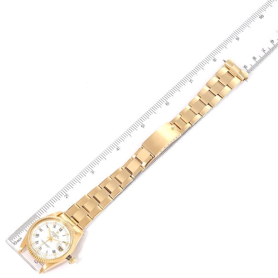 Rolex Date 18k Gelbgold Weißes römisches Zifferblatt Vintage Herrenuhr 15038 im Angebot 7