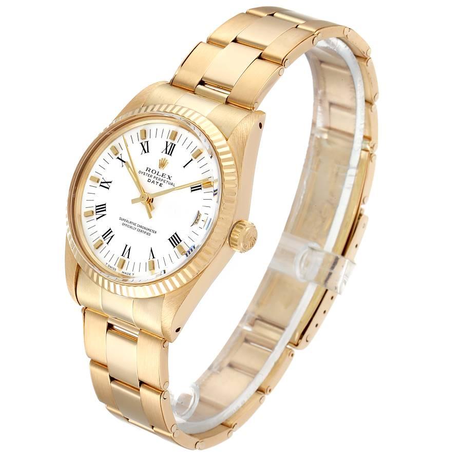Rolex Date 18k Gelbgold Weißes römisches Zifferblatt Vintage Herrenuhr 15038 im Angebot 1