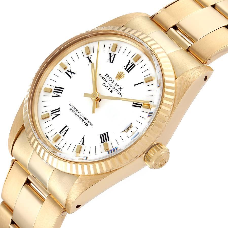 Rolex Date 18k Gelbgold Weißes römisches Zifferblatt Vintage Herrenuhr 15038 im Angebot 2