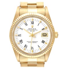 Rolex Date 18k Gelbgold Weißes römisches Zifferblatt Vintage Herrenuhr 15038