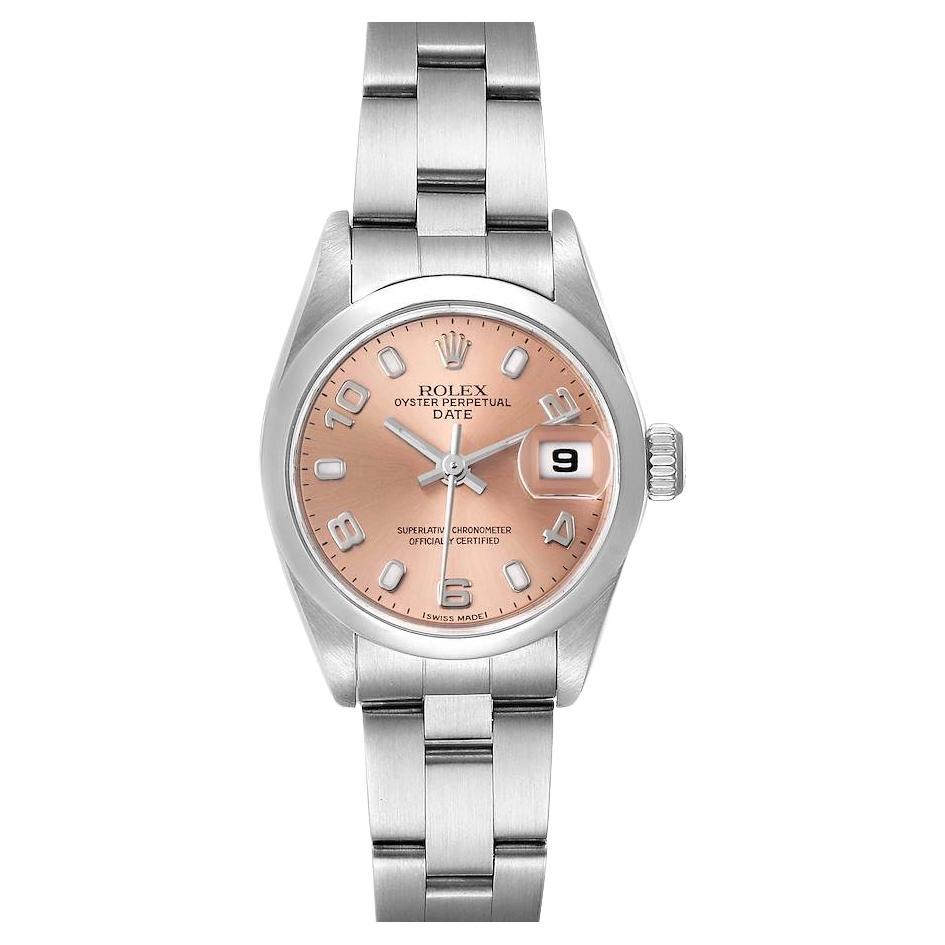 Rolex Date 26 Salmon Dial Domed Bezel Steel Ladies Watch 79160 Box Papers