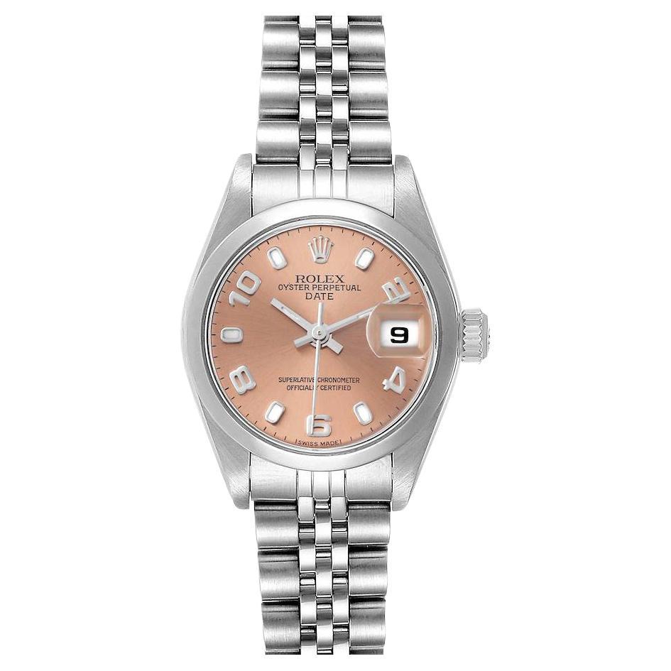 Rolex Date 26 Salmon Dial Domed Bezel Steel Ladies Watch 79160