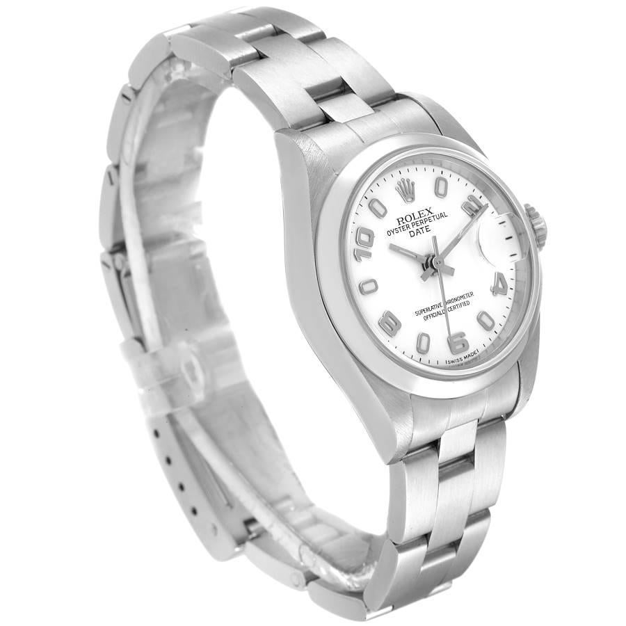 Rolex Date 26 White Dial Smooth Bezel Steel Ladies Watch 79160 In Excellent Condition In Atlanta, GA