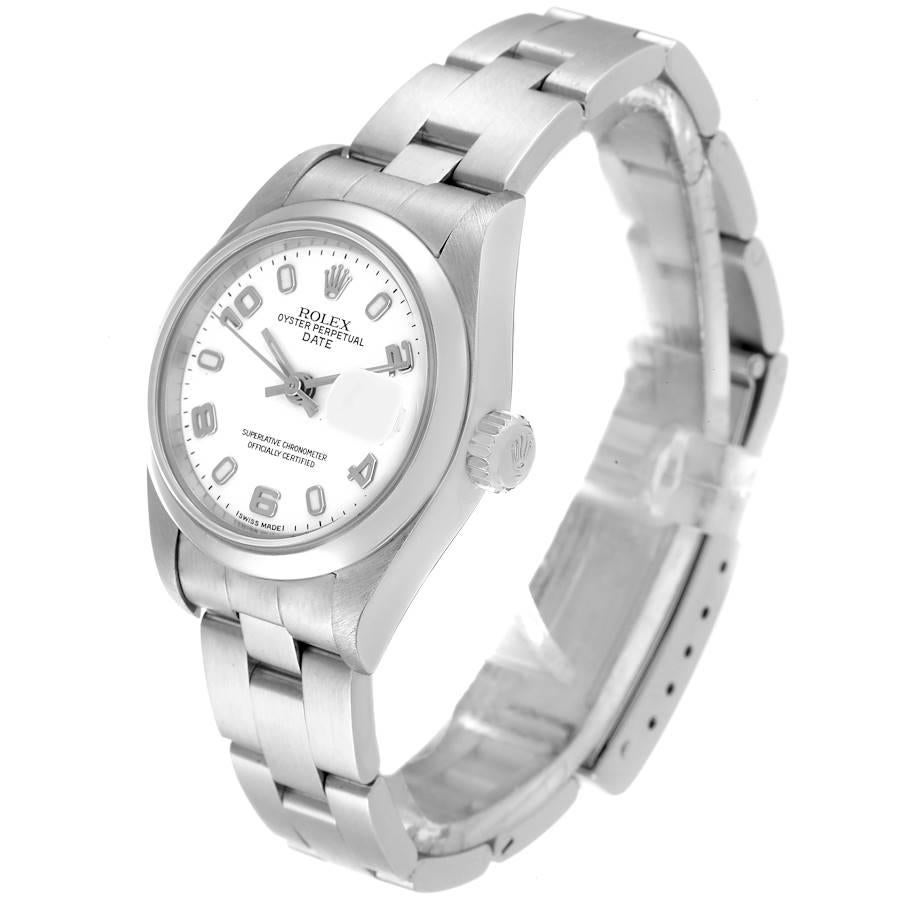 Women's Rolex Date 26 White Dial Smooth Bezel Steel Ladies Watch 79160