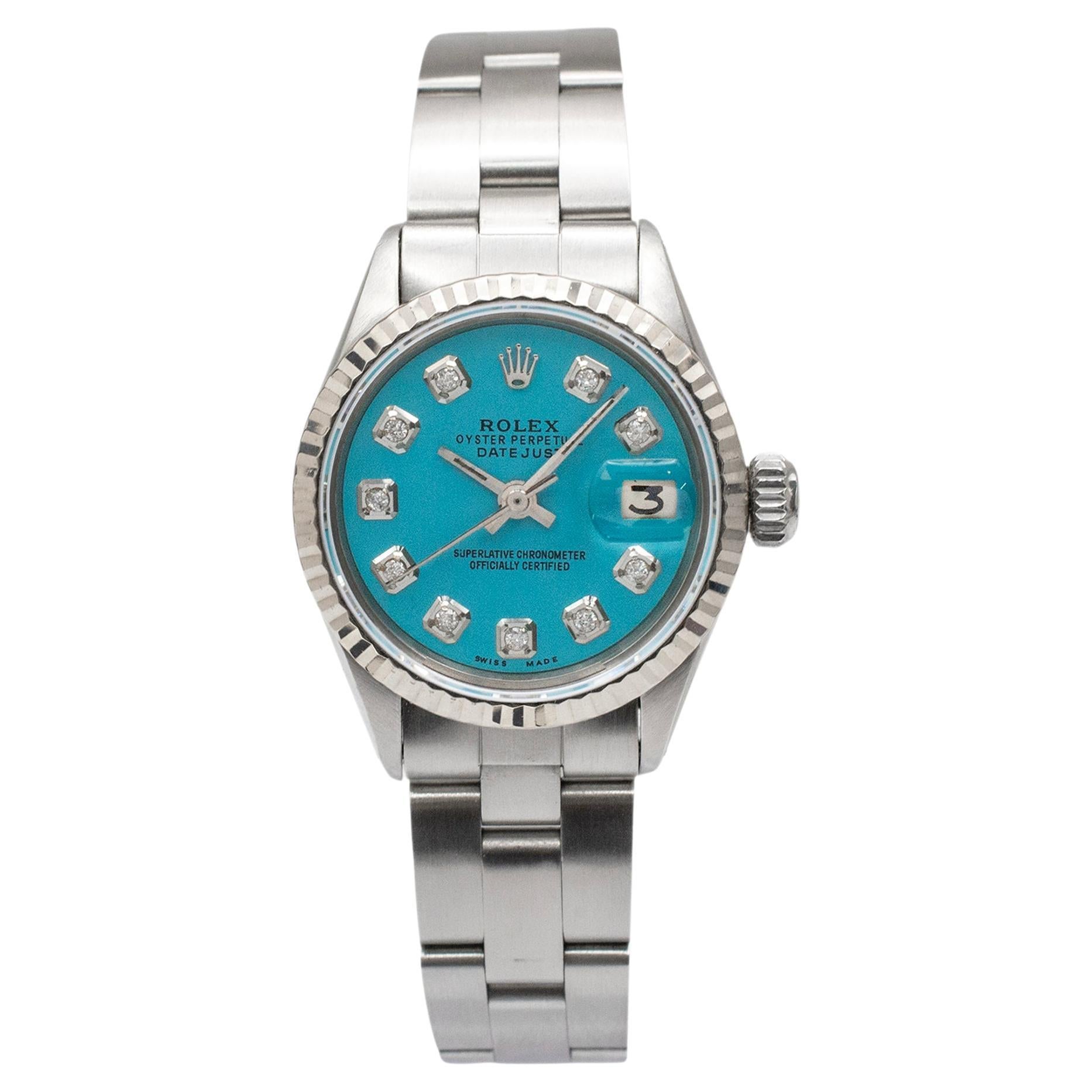 Rolex Date 26MM 6516 Turquoise Diamond Dial Stainless Steel Ladies Watch For Sale