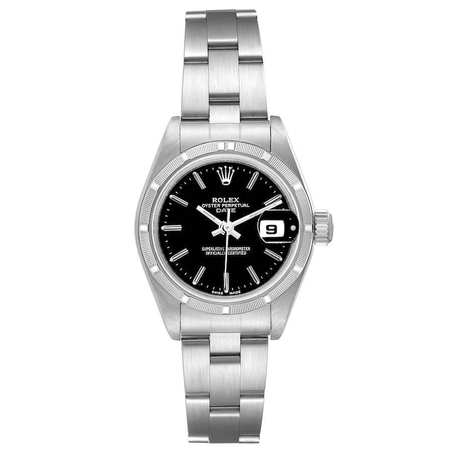 Montre femme Rolex Date en acier inoxydable cadran b ton noir