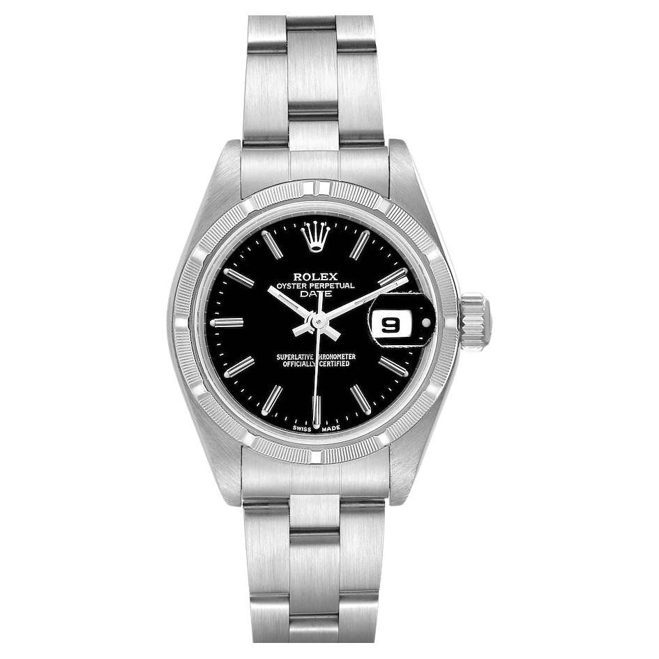 Rolex Date Stainless Steel Black Baton Dial Ladies Watch 79190
