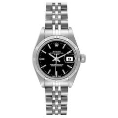 Rolex Date Stainless Steel Black Baton Dial Ladies Watch 79190