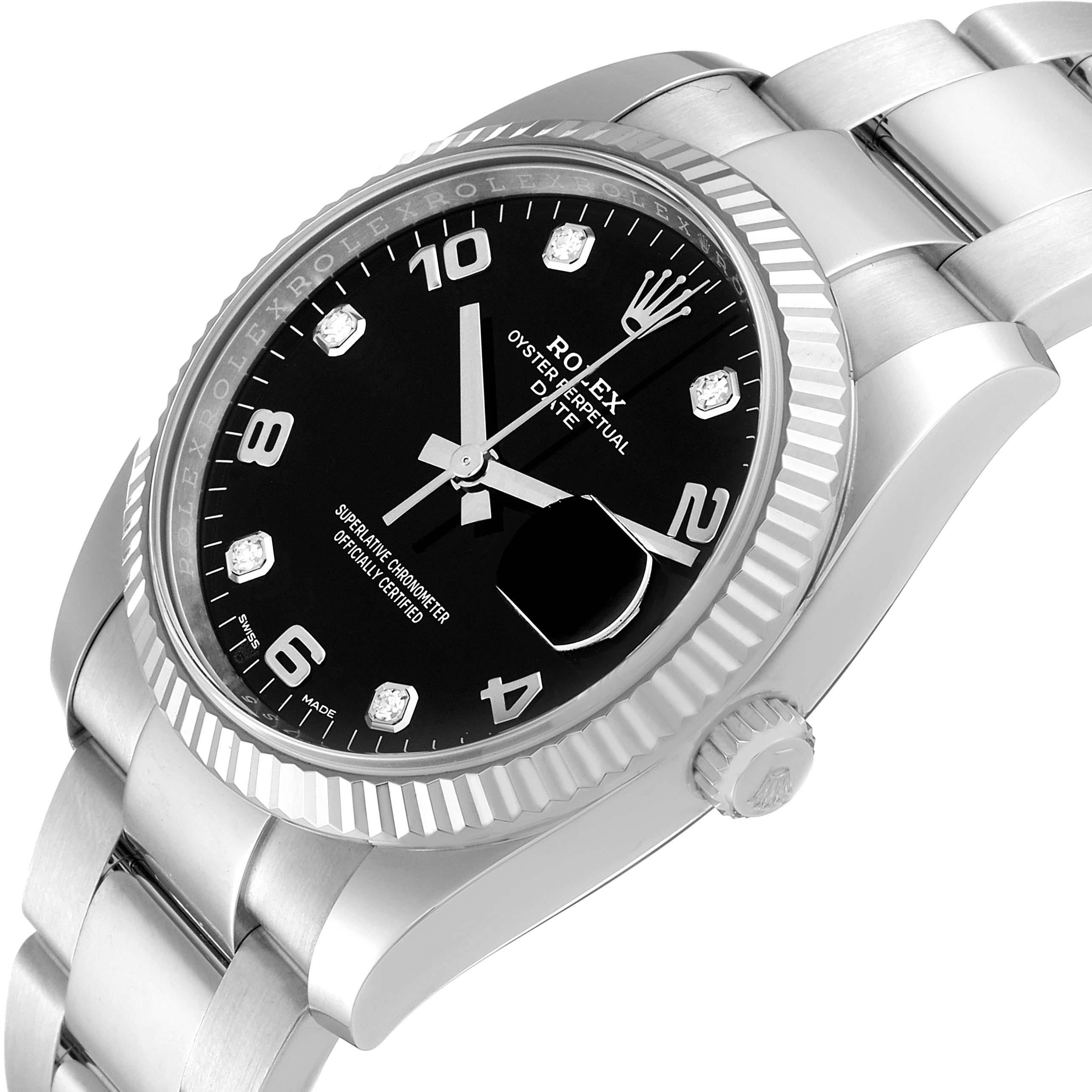 Rolex Date 34 Steel White Gold Black Diamond Dial Mens Watch 115234 6