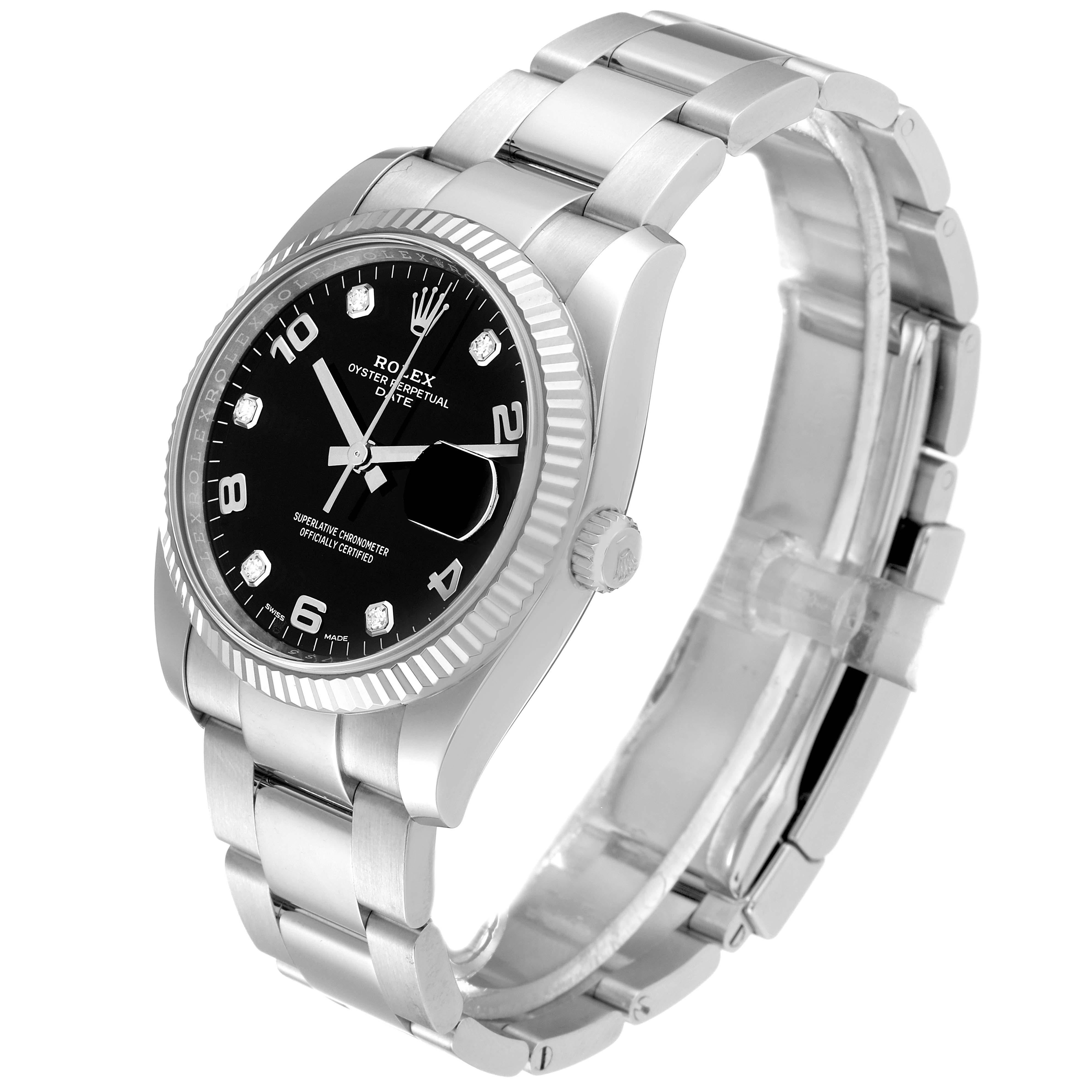 Rolex Date 34 Steel White Gold Black Diamond Dial Mens Watch 115234 In Excellent Condition In Atlanta, GA
