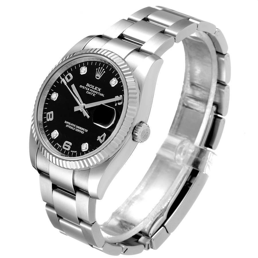 Men's Rolex Date 34 Steel White Gold Black Diamond Dial Mens Watch 115234 For Sale